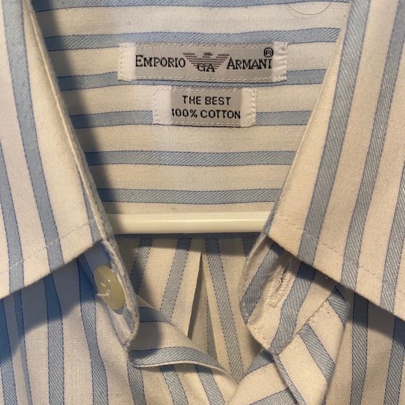 Emporio Armani Men’s Blue/White Striped Button Down Shirt Size L - Picture 4 of 6